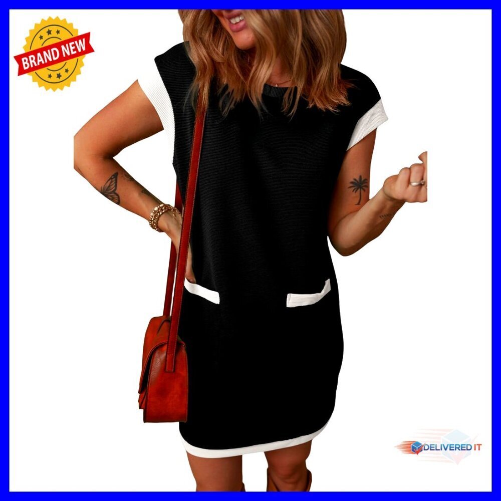Casual Shift Dress Cap Sleeve Mini Tshirt Dress Lightweight Breezy Fit Pockets